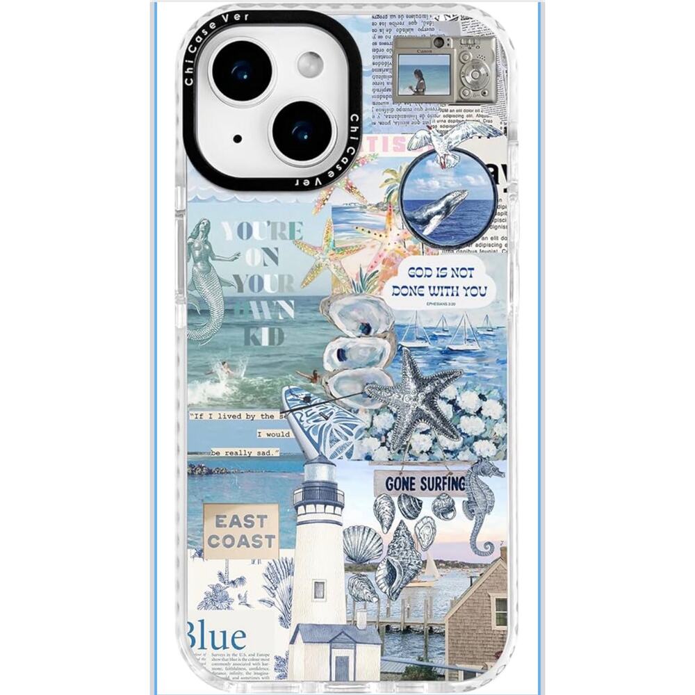 iPhone 15 Plus Case,Coastal Inspiration Collage with Mermaid,Military-Grade DP